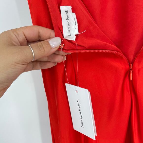 Lovers and Friends | Inara Gown in Red Rosette Satin Halter Maxi Dress M w/ Tags - Picture 4 of 15